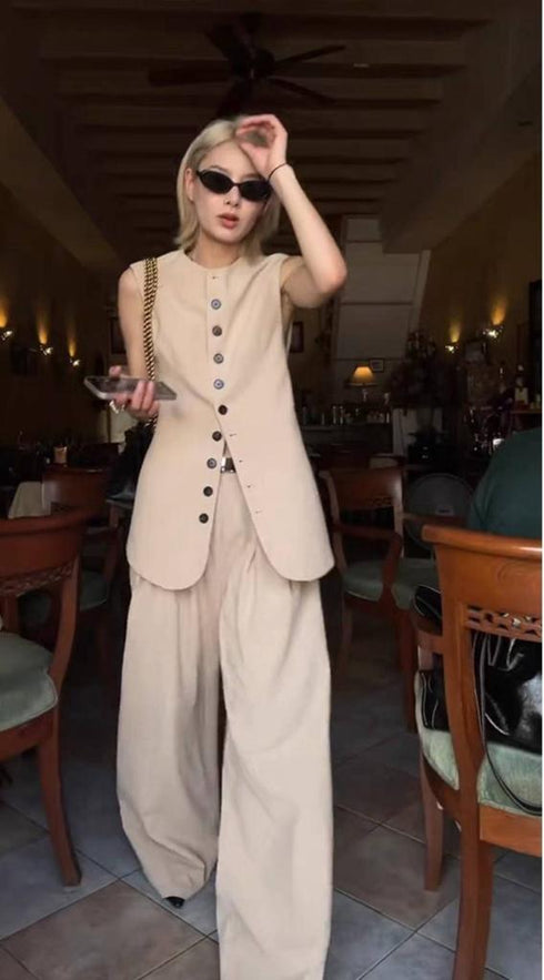 Mo.Studio Round Neck Long Waist Coat and Trousers